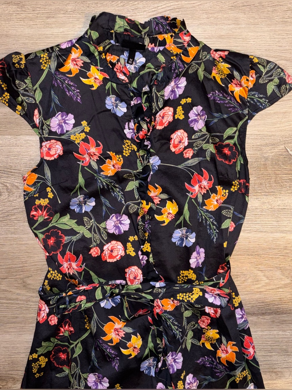 Who What Wear Black Floral Ruffle Midi Dress - Picture 3 of 5